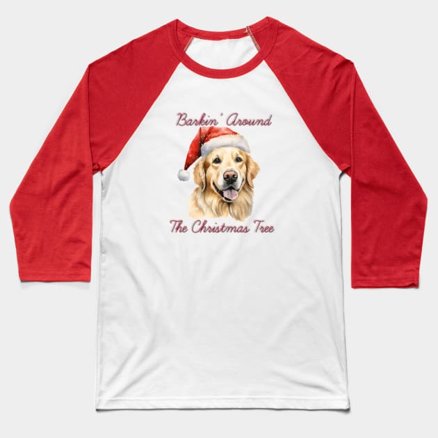 Christmas Golder Retriever Dog in Santa Hat Baseball T-Shirt by Pawsitive Curios
